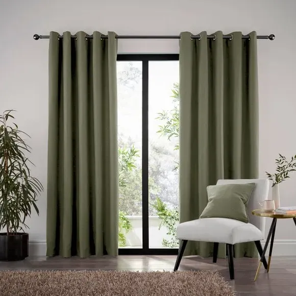 Thermal Eyelet Curtains - Olive, Matt Fabric