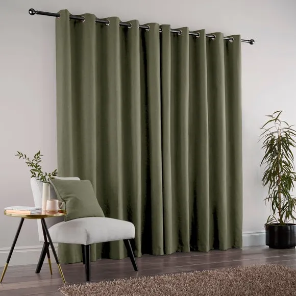 Thermal Eyelet Curtains - Olive, Matt Fabric