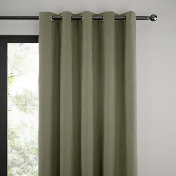 Thermal Eyelet Curtains - Olive, Matt Fabric