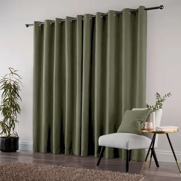 Thermal Eyelet Curtains - Olive, Matt Fabric