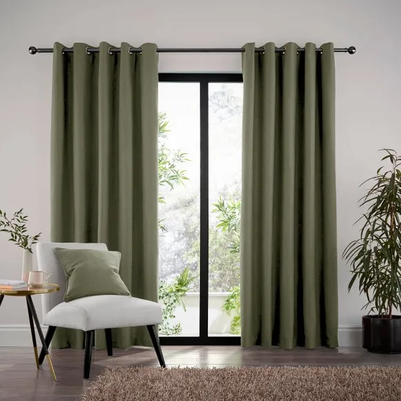 Thermal Eyelet Curtains - Olive, Matt Fabric