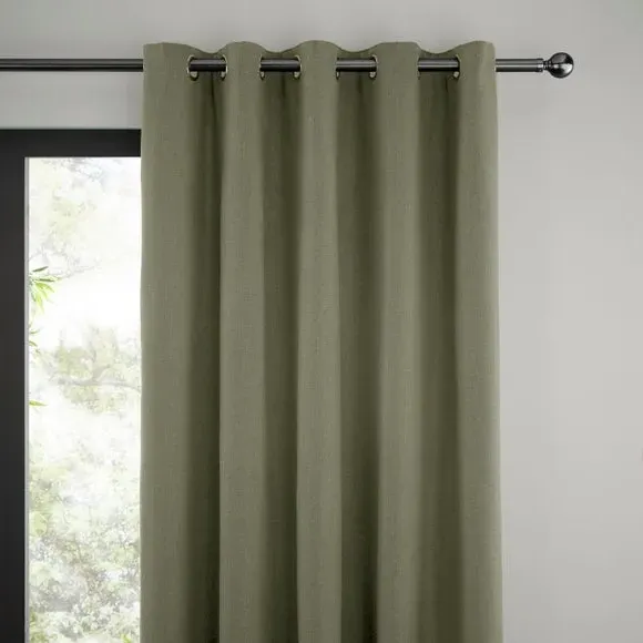Thermal Eyelet Curtains - Olive, Matt Fabric