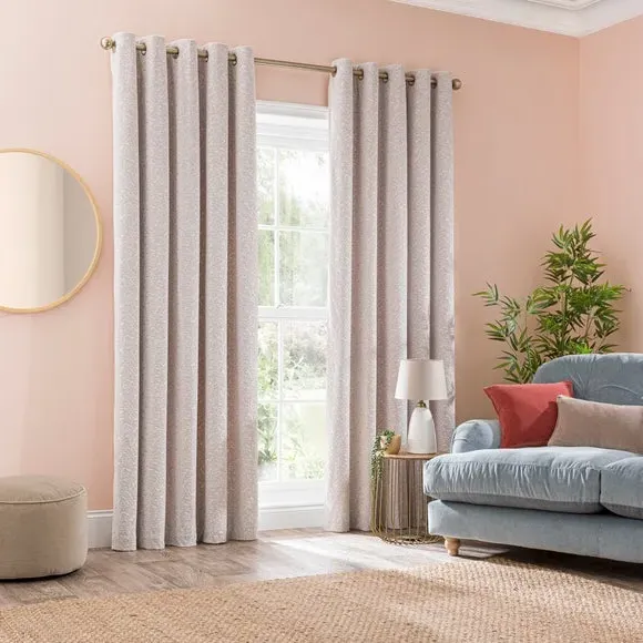 Thermal Eyelet Curtains - Sandstone, Cut Velvet