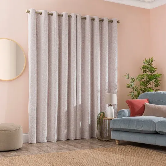 Thermal Eyelet Curtains - Sandstone, Cut Velvet