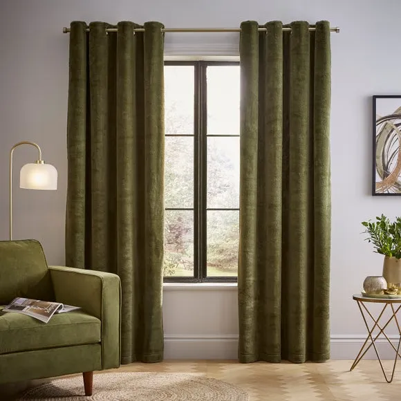 Thermal Eyelet Curtains with Lining - Olive