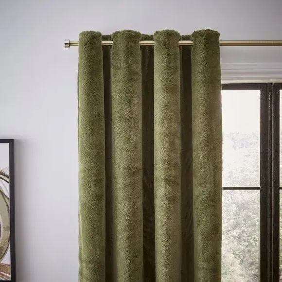 Thermal Eyelet Curtains with Lining - Olive
