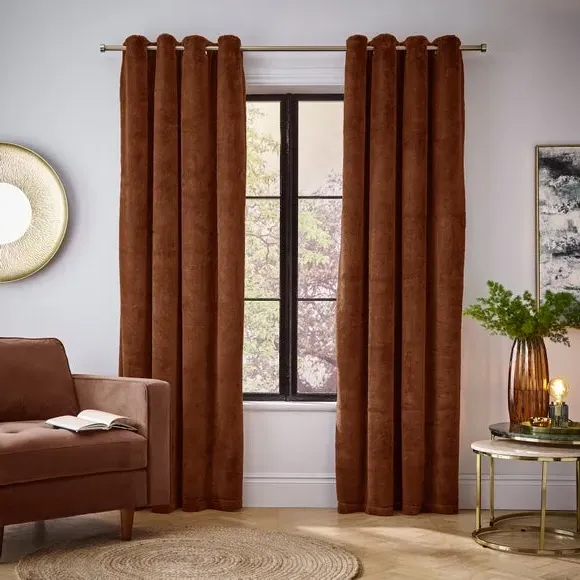Thermal Eyelet Curtains with Lining - Orange