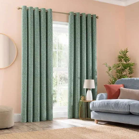Thermal Eyelet Curtains - Yew, Cut Velvet