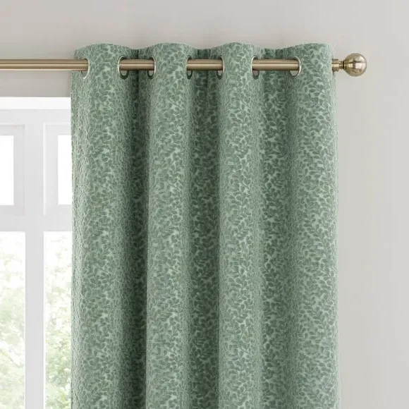 Thermal Eyelet Curtains - Yew, Cut Velvet