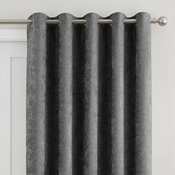 Thermal Eyelet Door Curtain - Grey, Chenille