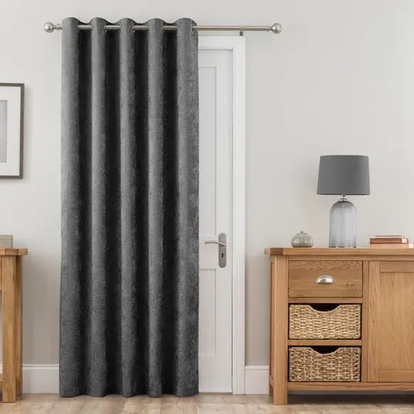 Thermal Eyelet Door Curtain - Grey, Chenille