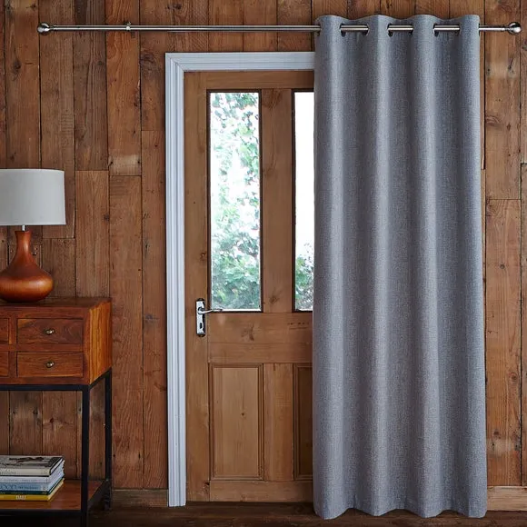 Thermal Eyelet Door Curtain - Grey, Fabric