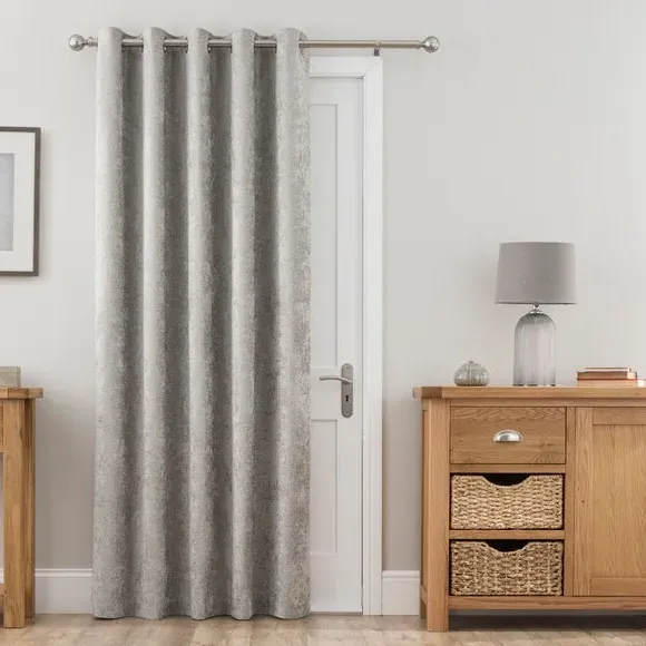 Thermal Eyelet Door Curtain - Silver, Chenille