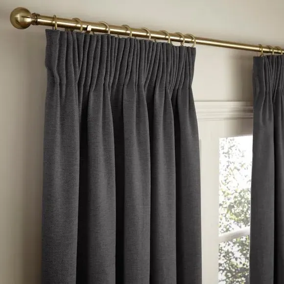 Thermal Pencil Pleat Curtains - Charcoal, Chenille image