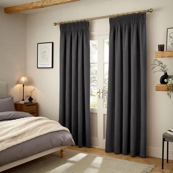 Thermal Pencil Pleat Curtains - Charcoal, Chenille