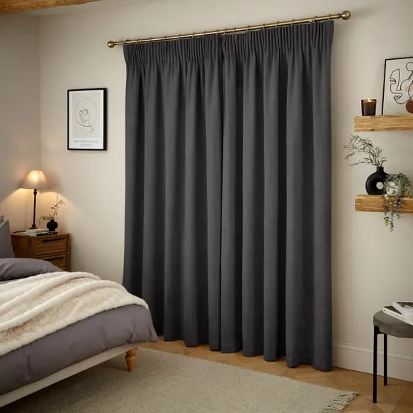 Thermal Pencil Pleat Curtains - Charcoal, Chenille