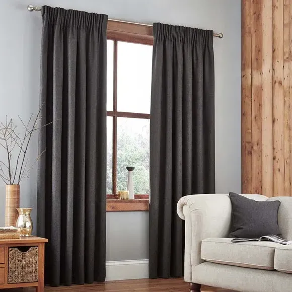 Thermal Pencil Pleat Curtains - Charcoal, Fabric