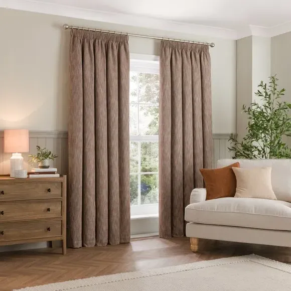 Thermal Pencil Pleat Curtains - Chestnut, Twill