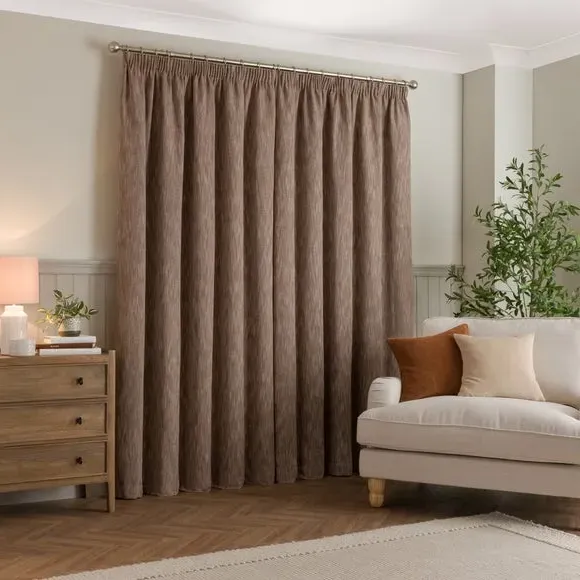 Thermal Pencil Pleat Curtains - Chestnut, Twill