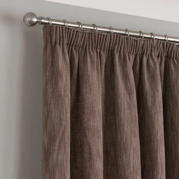 Thermal Pencil Pleat Curtains - Chestnut, Twill