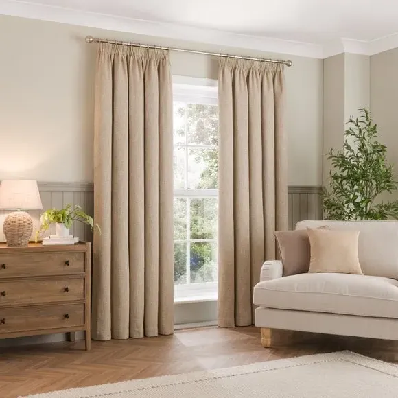 Thermal Pencil Pleat Curtains - Dark Sand, Twill