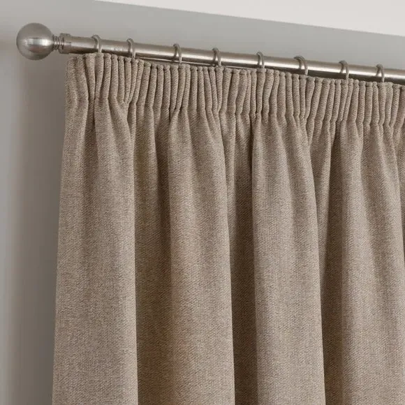 Thermal Pencil Pleat Curtains - Dark Sand, Twill
