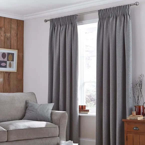 Thermal Pencil Pleat Curtains - Grey, Fabric