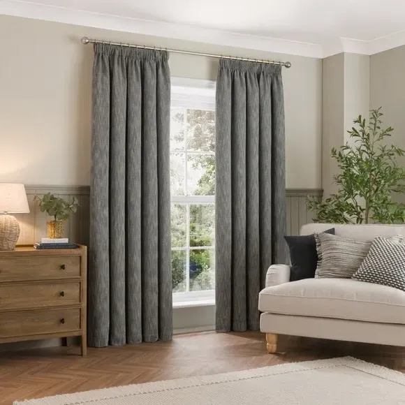 Thermal Pencil Pleat Curtains - Monochrome, Twill