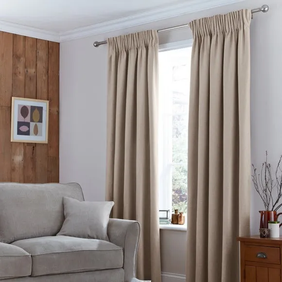 Thermal Pencil Pleat Curtains - Natural, Fabric