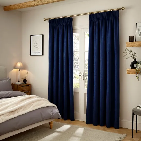 Thermal Pencil Pleat Curtains - Navy, Chenille
