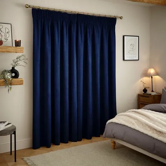 Thermal Pencil Pleat Curtains - Navy, Chenille