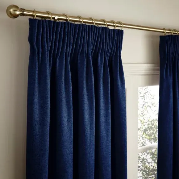 Thermal Pencil Pleat Curtains - Navy, Chenille