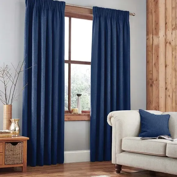 Thermal Pencil Pleat Curtains - Navy, Fabric