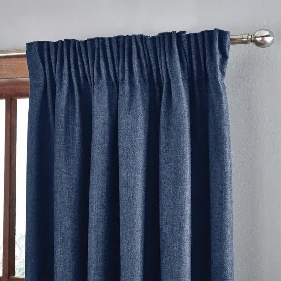 Thermal Pencil Pleat Curtains - Navy, Fabric