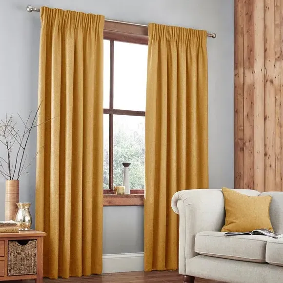 Thermal Pencil Pleat Curtains - Ochre, Fabric