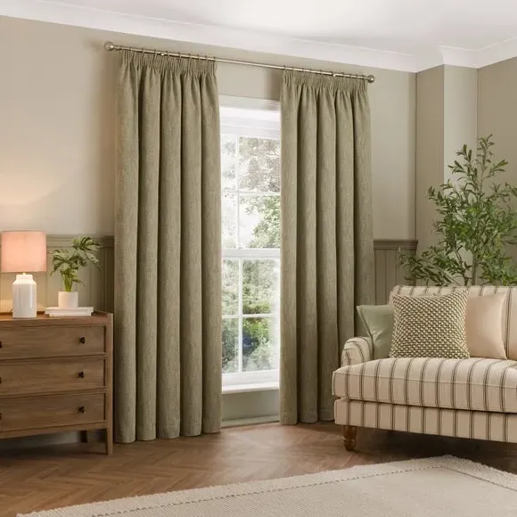 Thermal Pencil Pleat Curtains - Pistachio, Twill