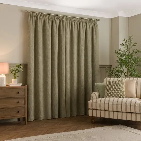 Thermal Pencil Pleat Curtains - Pistachio, Twill