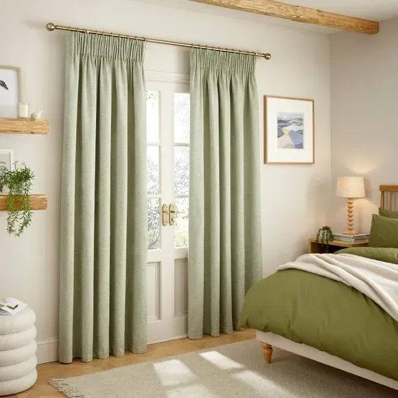 Thermal Pencil Pleat Curtains - Sage, Chenille