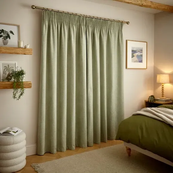 Thermal Pencil Pleat Curtains - Sage, Chenille