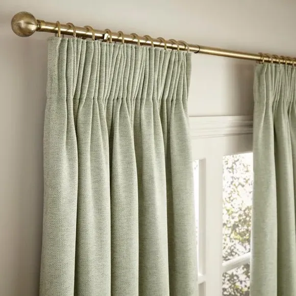 Thermal Pencil Pleat Curtains - Sage, Chenille