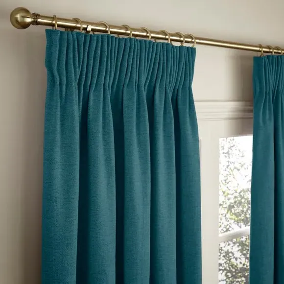 Thermal Pencil Pleat Curtains - Teal, Chenille