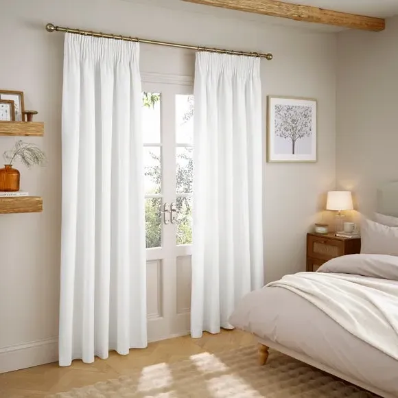 Thermal Pencil Pleat Curtains - White, Chenille