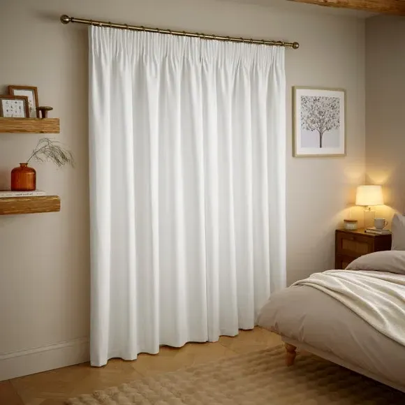 Thermal Pencil Pleat Curtains - White, Chenille