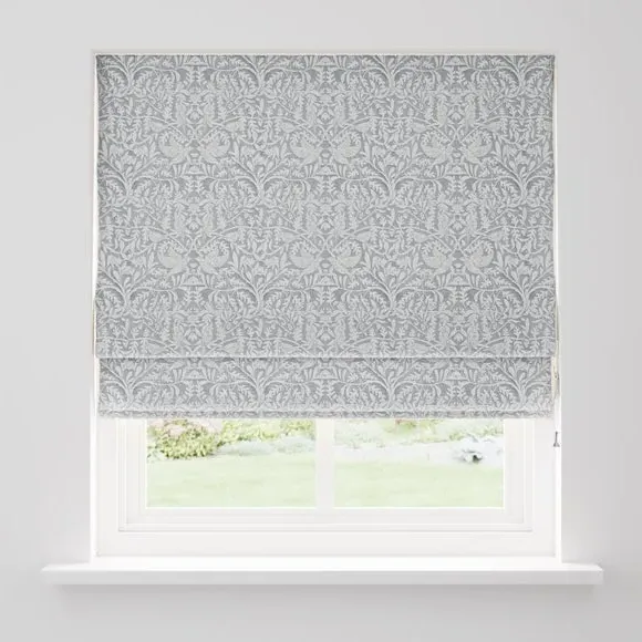 Thermal Roman Blind with Bird Design - Grey, Chenille