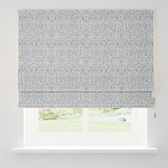 Thermal Roman Blind with Bird Design - Grey, Chenille
