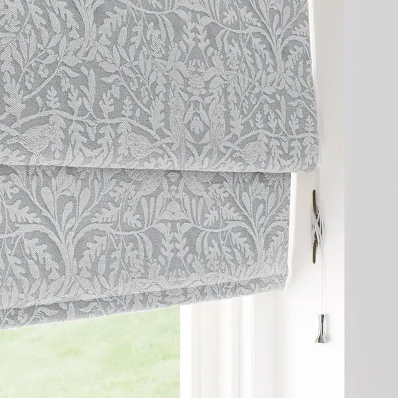 Thermal Roman Blind with Bird Design - Grey, Chenille