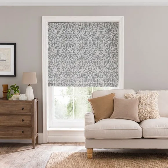 Thermal Roman Blind with Bird Design - Grey, Chenille image