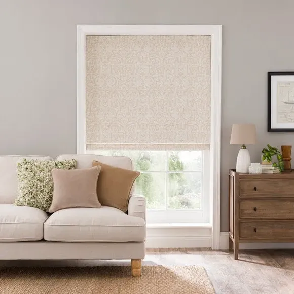 Thermal Roman Blind with Bird Design - Natural, Chenille