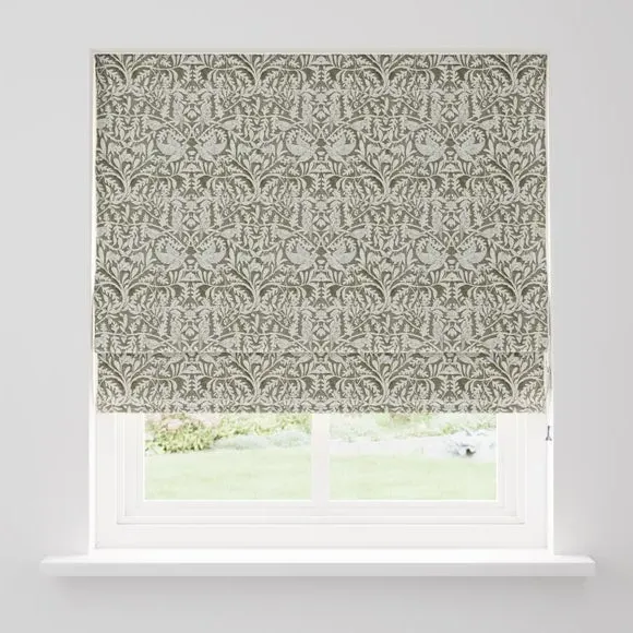 Thermal Roman Blind with Bird Design - Olive, Chenille