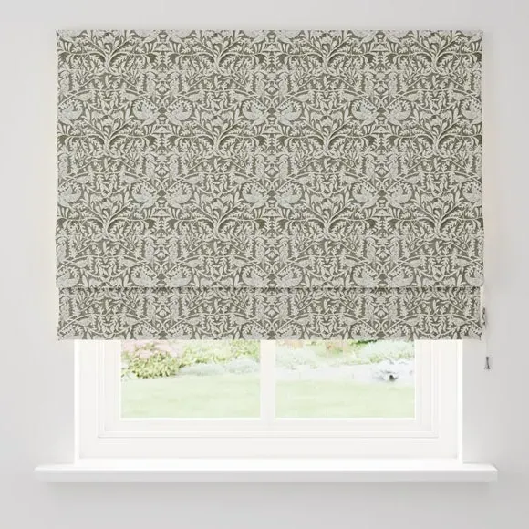 Thermal Roman Blind with Bird Design - Olive, Chenille